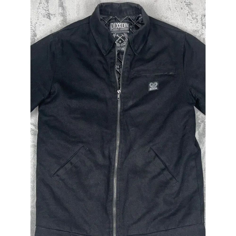 Dixxon Flannel Jacket Men's Size Small Full Zip Quilted‎ Lined Solid Black EUC